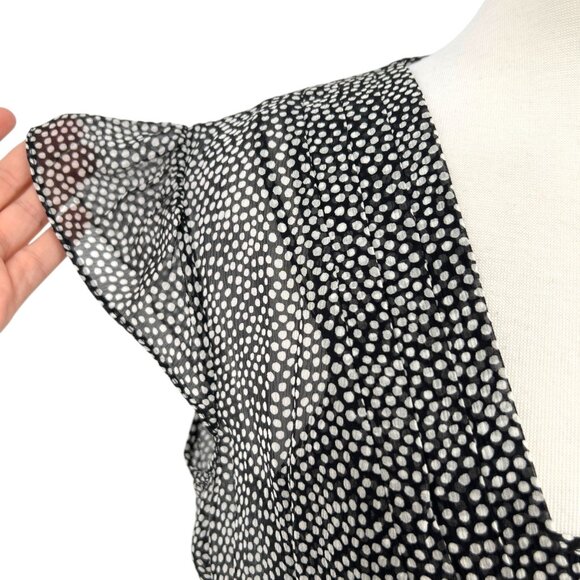 Ann Taylor Black White Polka Dot Silk Blend Smocked Peplum Top Size 6 - Picture 3 of 13